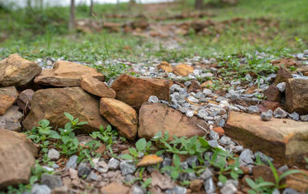 stone in road to top of mountain background and textureの写真素材