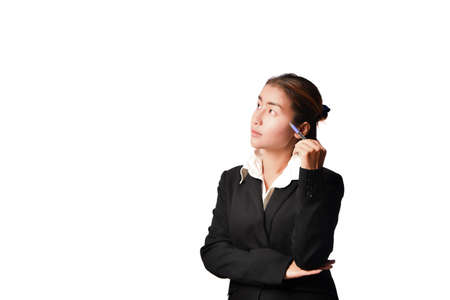 action of young Asian business woman, studio shoot on white backgroundの写真素材