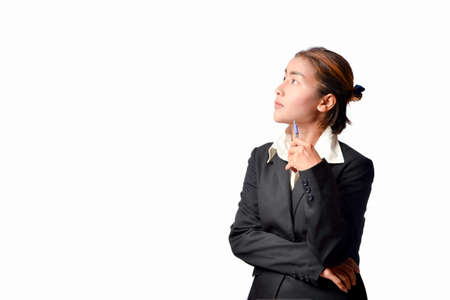 action of young Asian business woman, studio shoot on white backgroundの写真素材