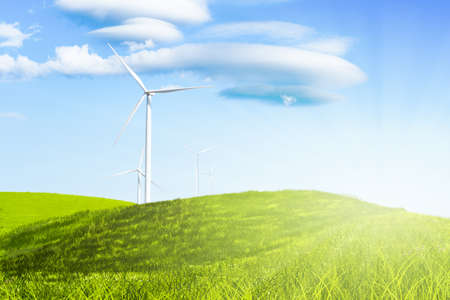 wind turbine with blue skyの写真素材