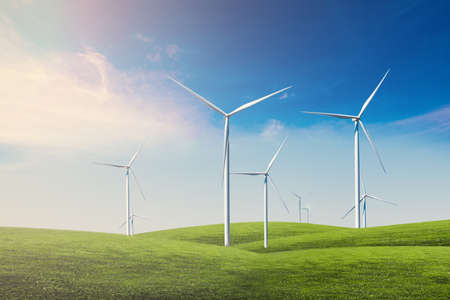 wind turbine with blue skyの写真素材