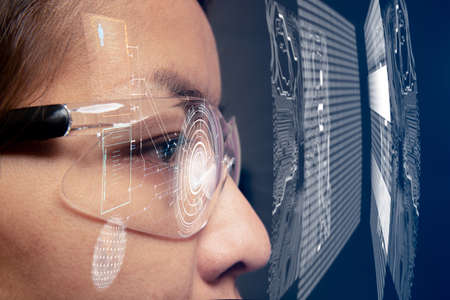 eye technology for improve good vision, bionic lens technology, illustration of eye technology for...