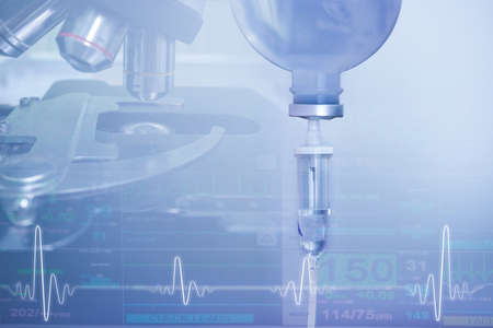 double exposure normal saline and microscope, calcium cloride dripping intravenous with illustration...