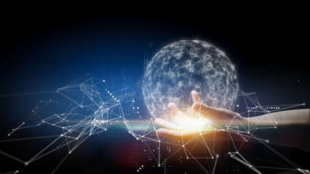 hand holding global and connection, technology connection concept
