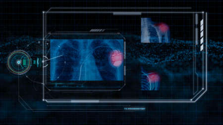 futuristic technology, hologram technology and hi tech monitor on black background
