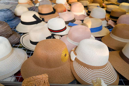 hat shop, full frame of picture hat in shopの写真素材
