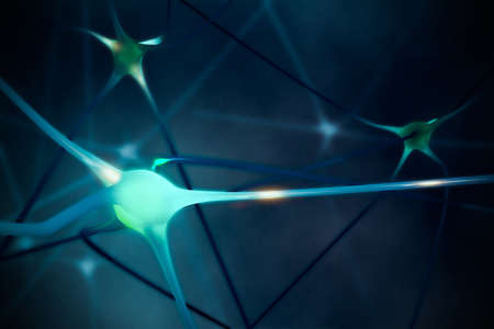 neuron cells with connection of neuro transmission concept, 3D illustration rendering