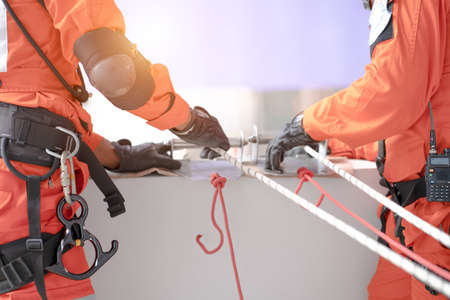 fire fighther working for transfer people from fire areaの写真素材