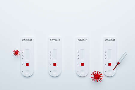 COVID-19 Rapid test kit, fast blood test COVID19 disease with different result of test, 3D...