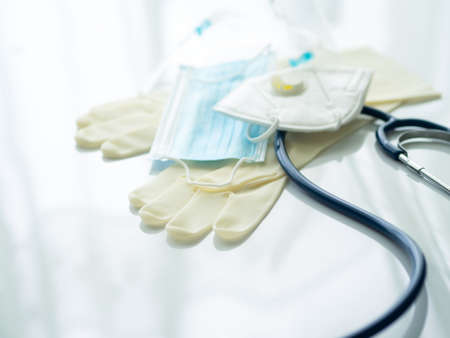 covid 19 protection equipment for professional medical workの写真素材