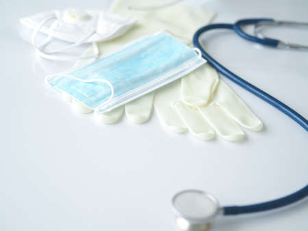 covid 19 protection equipment for professional medical workの写真素材