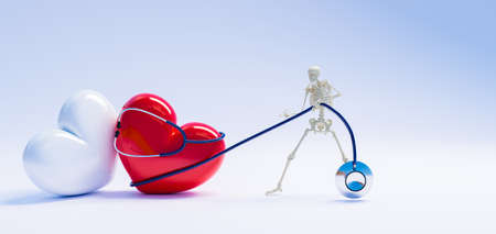 Blue stethoscope and smart phone on blue medical background, telemedicine concept, 3D illustrations renderingの写真素材
