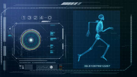 illustration human skeleton running with futuristic user interface designの写真素材