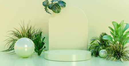 loft style podium for product presentation with nature mock up, 3d illustration rendering