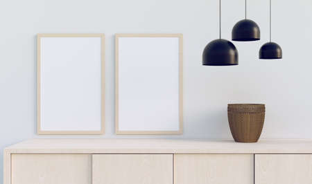 photo frame mock up in minimal room, 3d illustration rendering