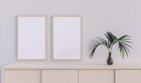 photo frame mock up in minimal room, 3d illustration renderingの写真素材