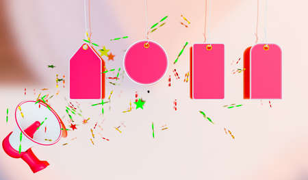 Three circle with neon light design, 3D illustrations renderingの写真素材
