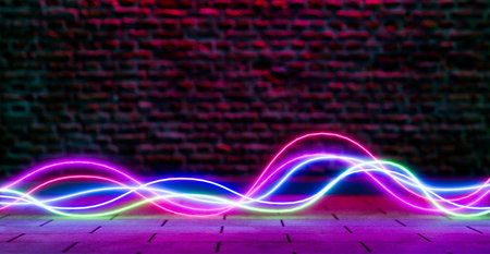 Three circle with neon light design, 3D illustrations renderingの写真素材
