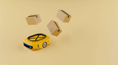 AGV machine with cargo box carrier, 3D illustrations renderingの写真素材
