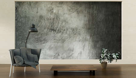mock up room with loft style back drop, sofa chair in clear room mock up, 3d illustration rendering