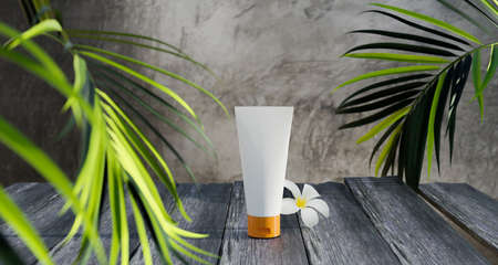 White packet mock up of cream or you product with loft cement background design for place textured...