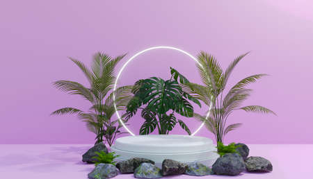 pink background and podium stage and mock up for your product presentation, 3d illustration renderingの写真素材
