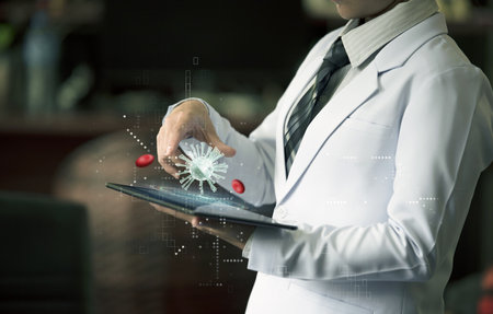 business woman holding hand with bulb on hand, business idea conceptの写真素材