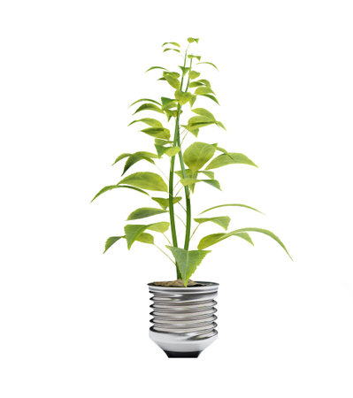 Small plant on bulb pot design for environmental care concept with clipping path, 3D illustration...