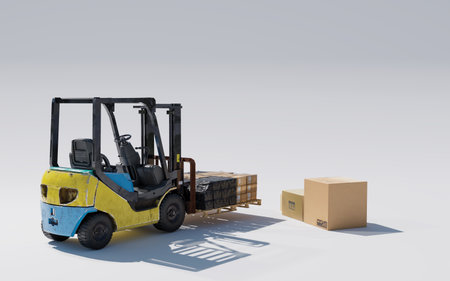 floklift machine lifting [arcel box on white background, 3d illustration renderingの写真素材