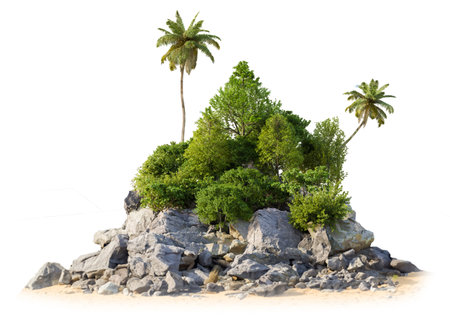 Small island on white background with clipping path, 3d illustration renderingsの写真素材