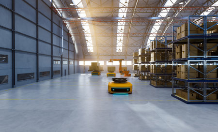 Automated machine transferring box in warehouse, 3D illustration renderingの写真素材