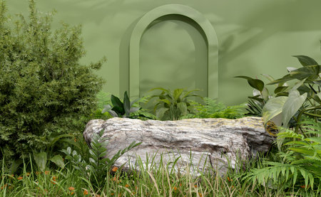 rock podium mock up design for product presentation, 3d illustration renderingの写真素材