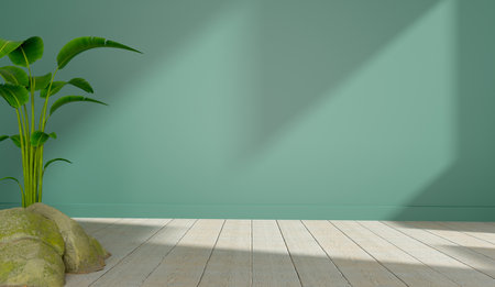 Mock up empty floor with rock and plant, 3d illustrations renderingの写真素材