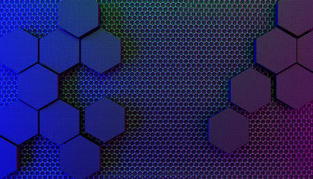 Hexagon geometry shapes in nano texture, abstract background, 3D illustration renderingの写真素材