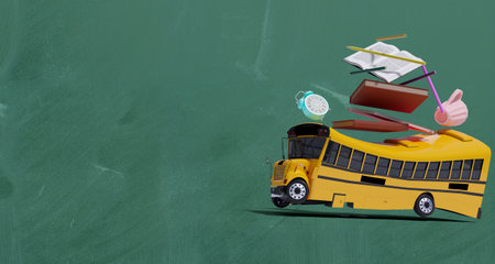 Back to school concept on school chalkboard background, 3d illustrations renderingの写真素材