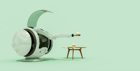 Delivery robotic holdings coffee cup, concept of automated working by robot, 3d illustration renderingの写真素材