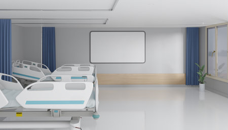 Mock up hospital room design with picture frames for text and your element, 3d illustrations renderingの写真素材