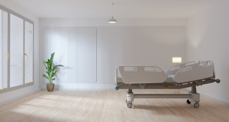 Mock up patient room with wall and pictures frame design for element and text presentation, 3d illustration renderingの写真素材