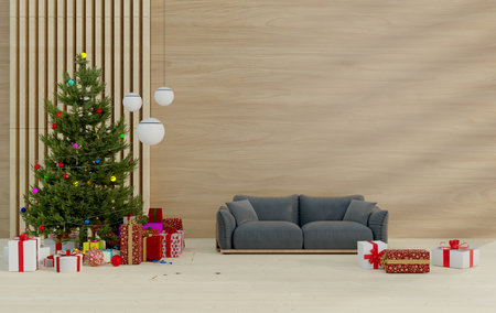 Christmas room mock up design, 3D illustrations renderingの写真素材