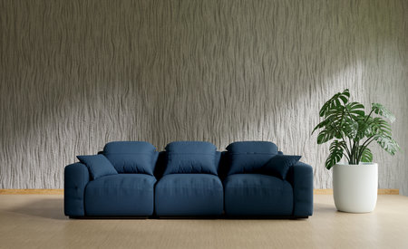 Mockup living room with blue sofa , 3d illustration renderingの写真素材
