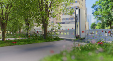 EV car charger station in big city, This picture is 3d illustration renderingの写真素材