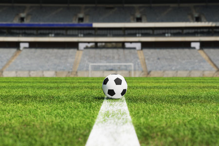 soccer ball in soccer field, 3d illustration renderingの写真素材