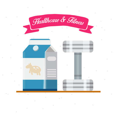 Healthcare and Fitness. Milk with dumbell - vector illustrationのイラスト素材