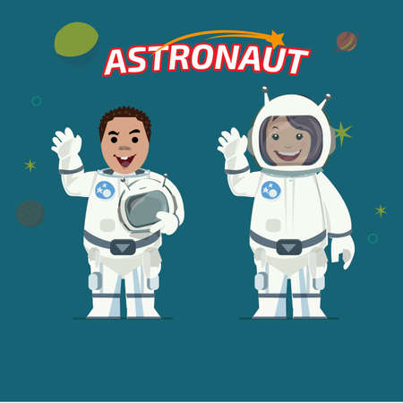 Astronaut male and female - vector illustrationのイラスト素材