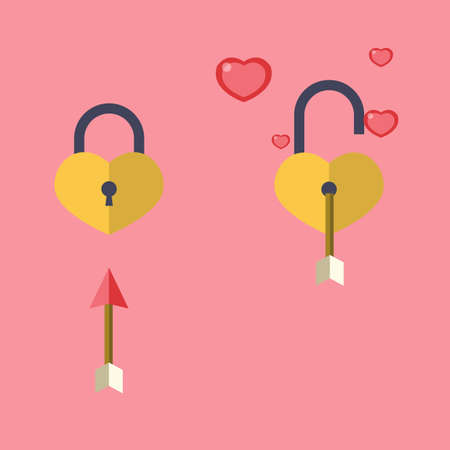Love Key Lock - unlock - vector illustrationのイラスト素材