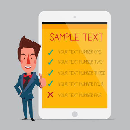 Smart man with tablet. background. - vector illustrationのイラスト素材