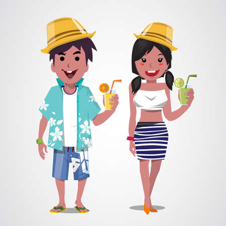 man and woman on the beach. Summer. Sea. Vacation. - vector illustrationのイラスト素材