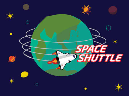 Space shuttle orbit around the earth - vector illustrationのイラスト素材