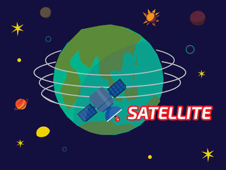 Satellite orbiting the earth - vector illustrationのイラスト素材