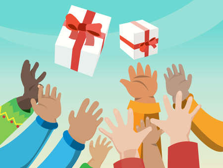 Hope hand with present box - vector illustrationのイラスト素材